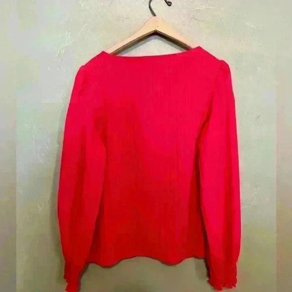 Red Long Sleeve Blouse, Size: XL - Picture 3 of 3